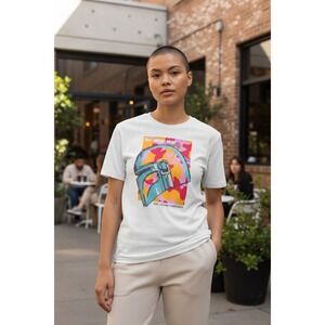 Disney Star Wars The Mandalorian T-Shirt White Graphic Tee Short‎ Sleeve S